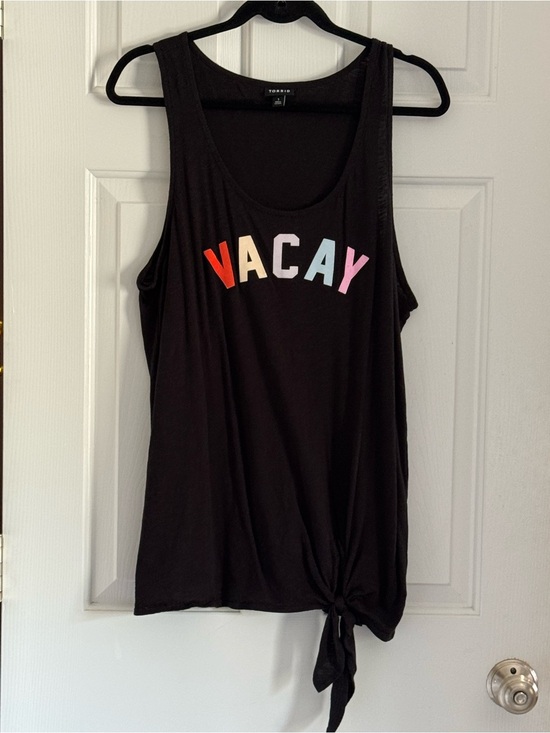 torrid Tops - torrid Black Tank Top with Multicolor VACAY Letters & Front Tie